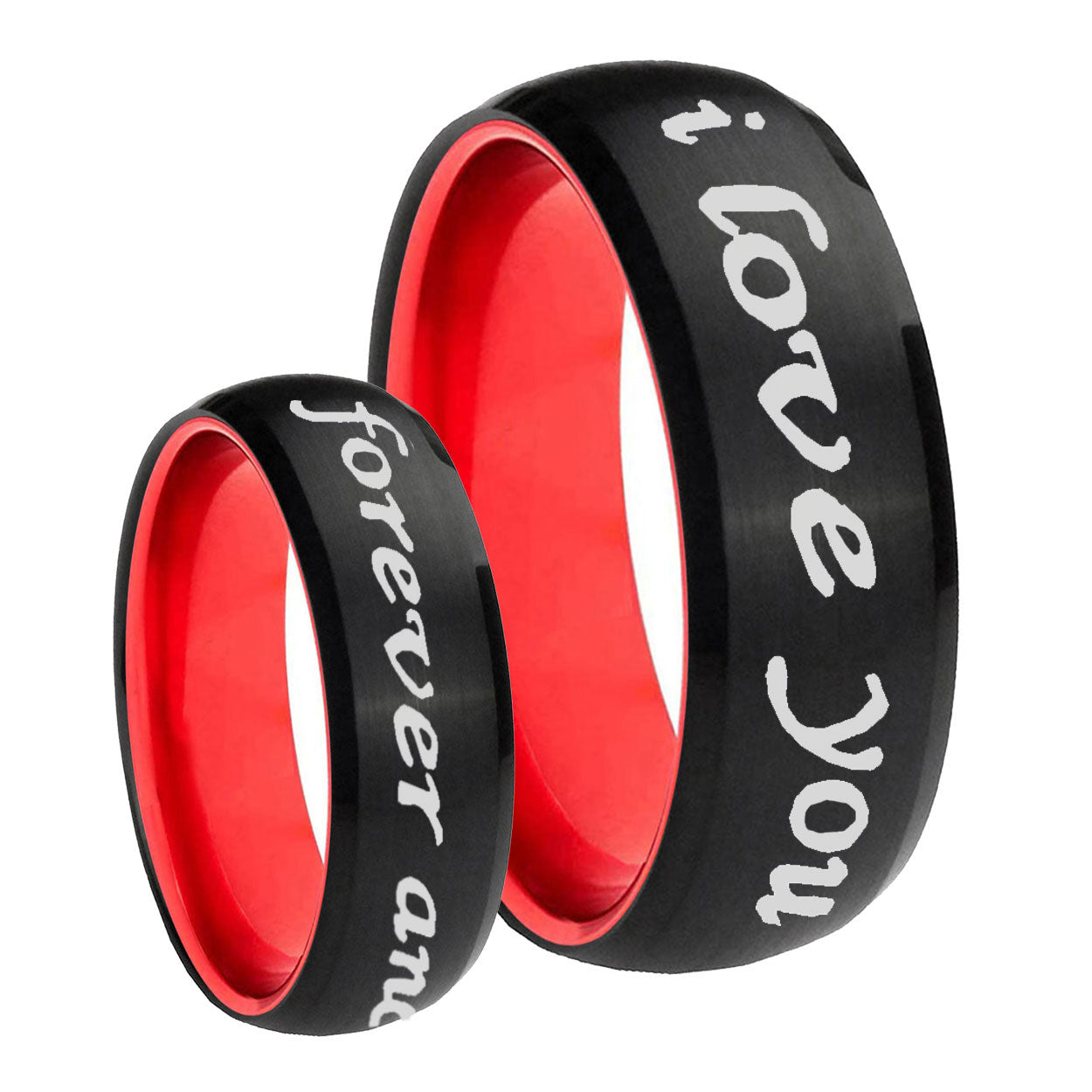 8mm I Love You Forever ever Dome Black Red Tungsten Ring