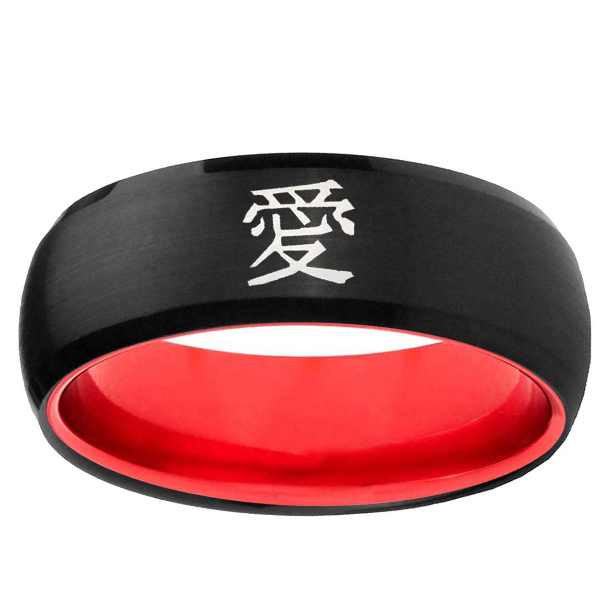 Kanji Love Dome Black And Red Tungsten Mens Engagement Ring