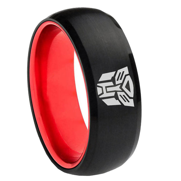 8mm Transformers Autobot Dome Black Red Engraved Custom Rings