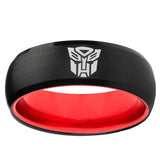 8mm Transformers Autobot Dome Black Red Engraved Custom Rings