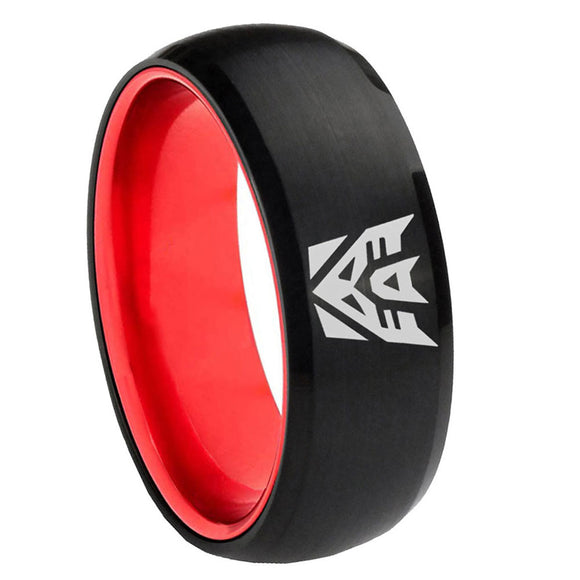 8mm Decepticon Transformers Dome Black Red Male Rings Wedding
