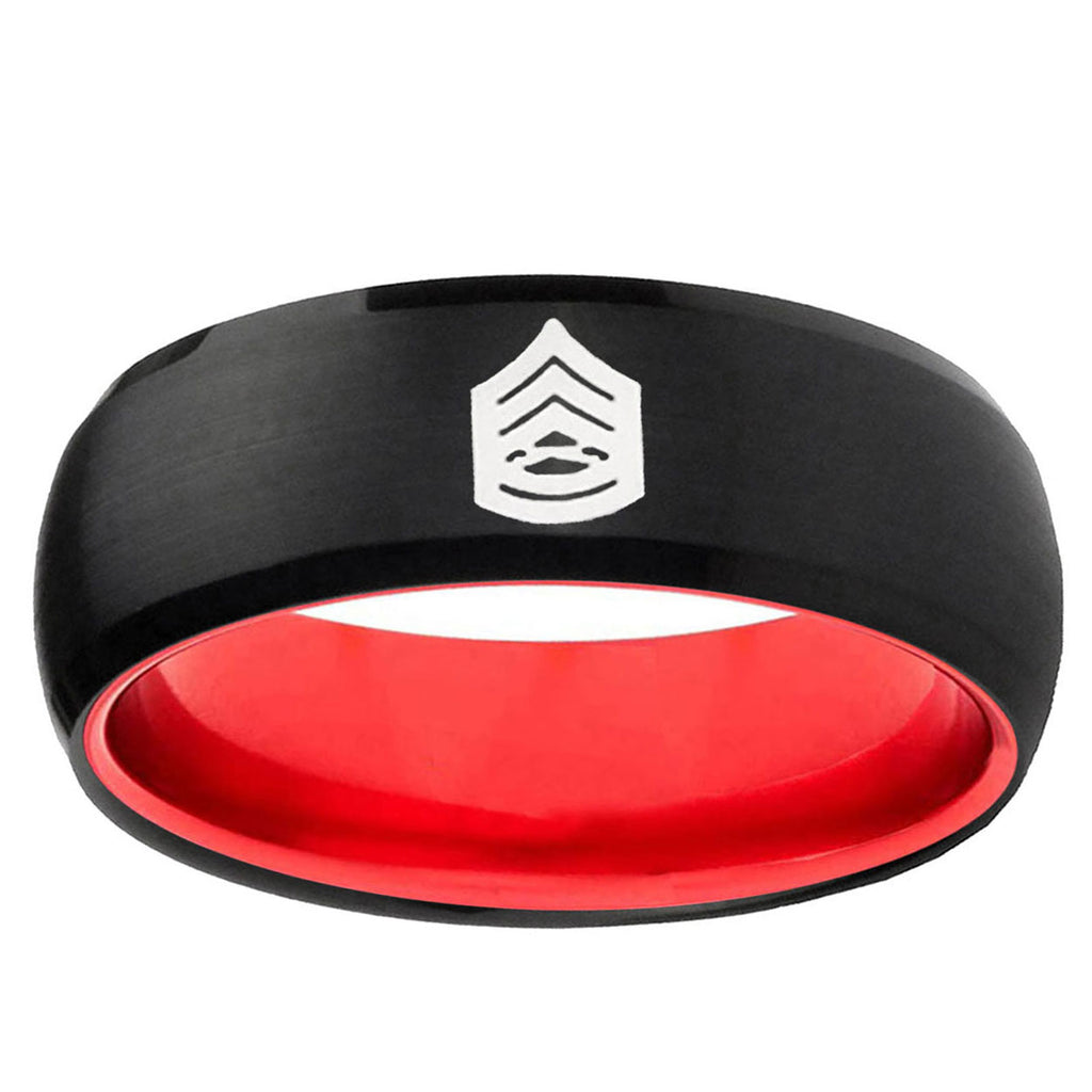Army Sergeant Major Dome Black And Red Tungsten Custom Ring