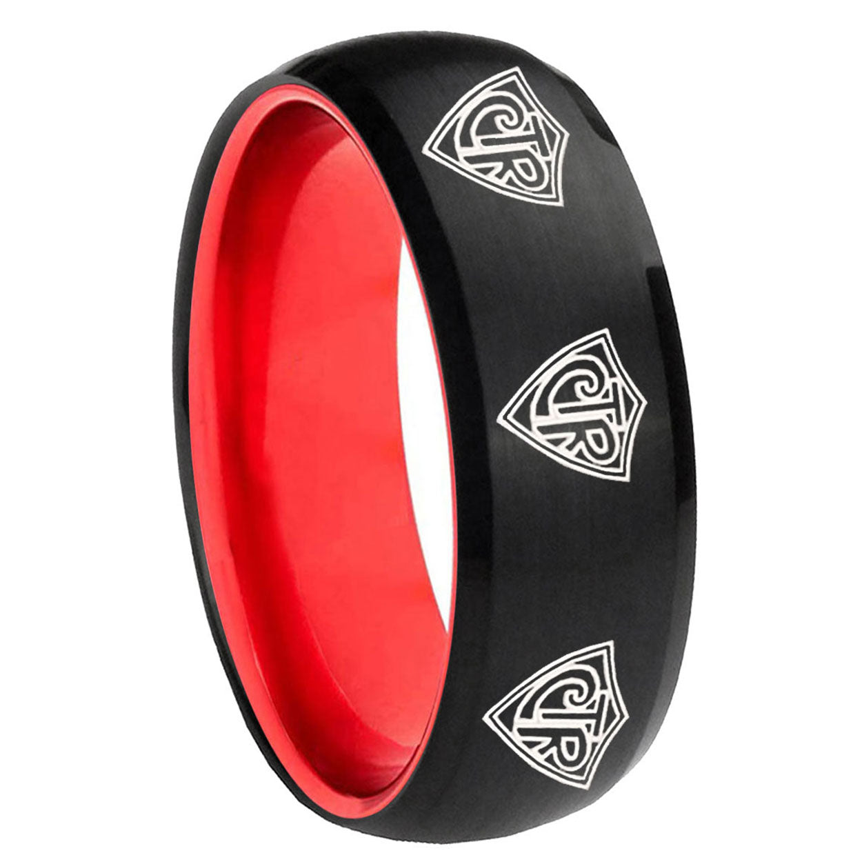 8mm Multiple CTR Dome Black And Red Tungsten Mens Promise Ring
