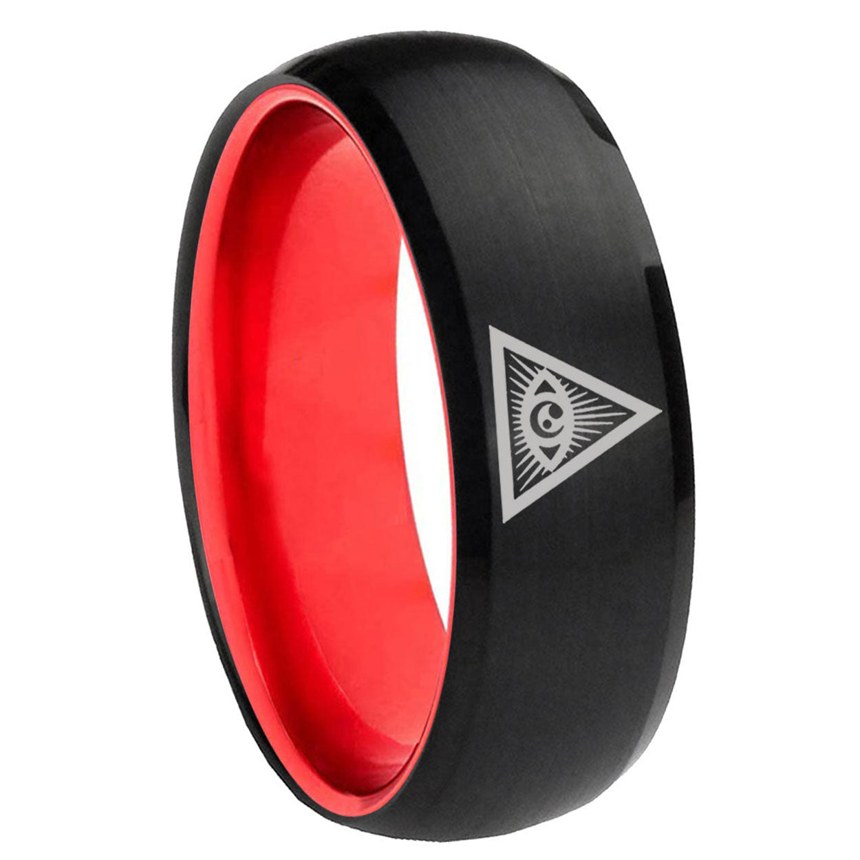 8mm Seeing Eye of God Dome Black And Red Tungsten Men's Ring