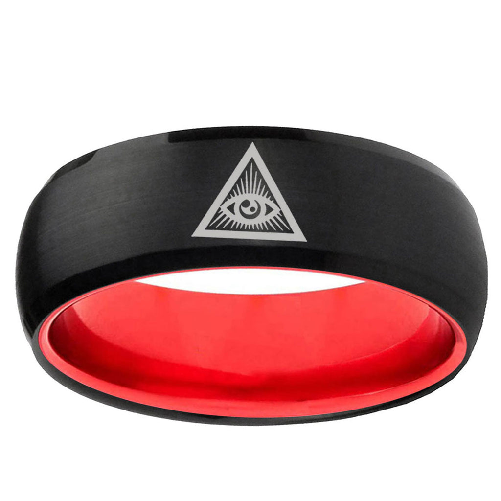 Seeing Eye of God Dome Black And Red Tungsten Men's Ring