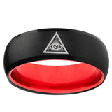 Seeing Eye of God Dome Black And Red Tungsten Carbide Men's Ring