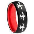 8mm Multiple Fleur-De-Lis Dome Black Red Tungsten Ring