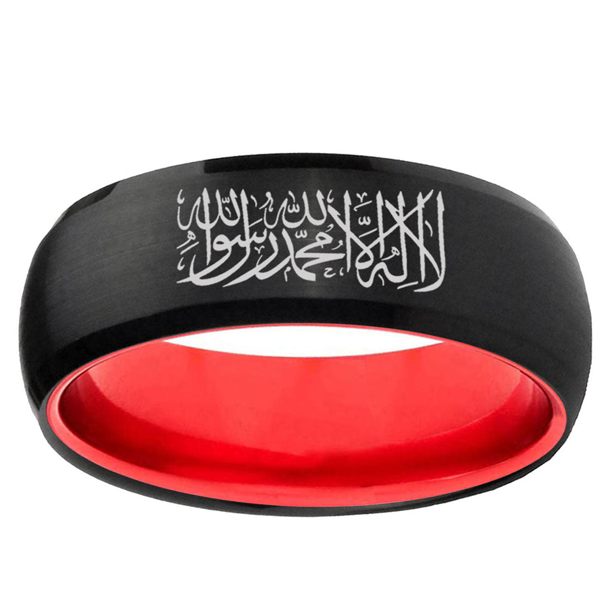Islamic Shahada Dome Black And Red Tungsten Men's Ring