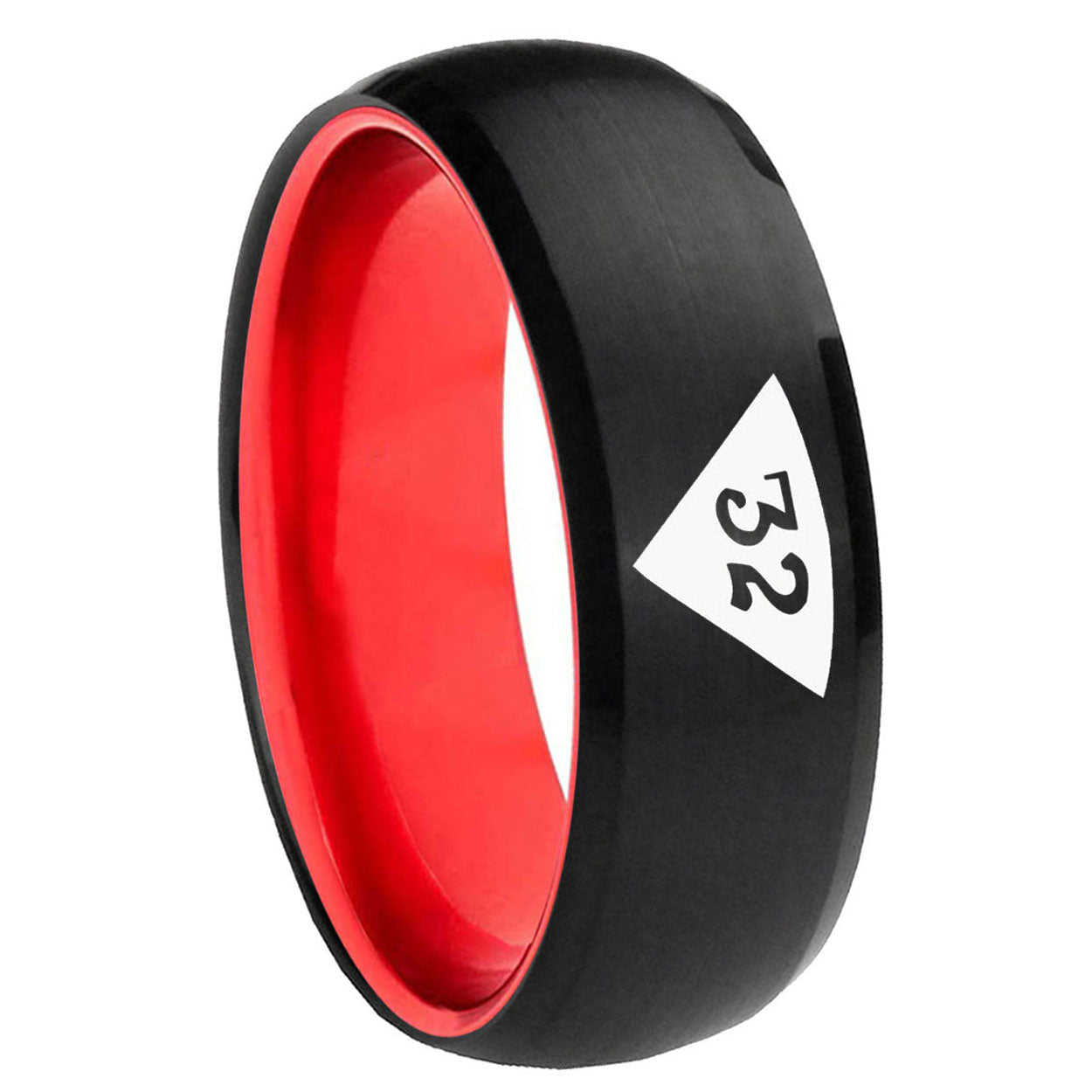 8mm Masonic 32 Triangle Design Freemason Dome Black Red Tungsten Ring