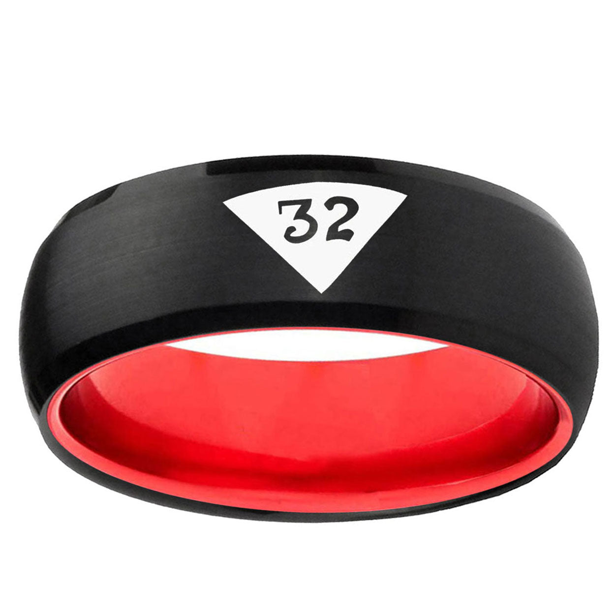 Masonic 32 Triangle Design Freemason Dome Black Red Tungsten Ring
