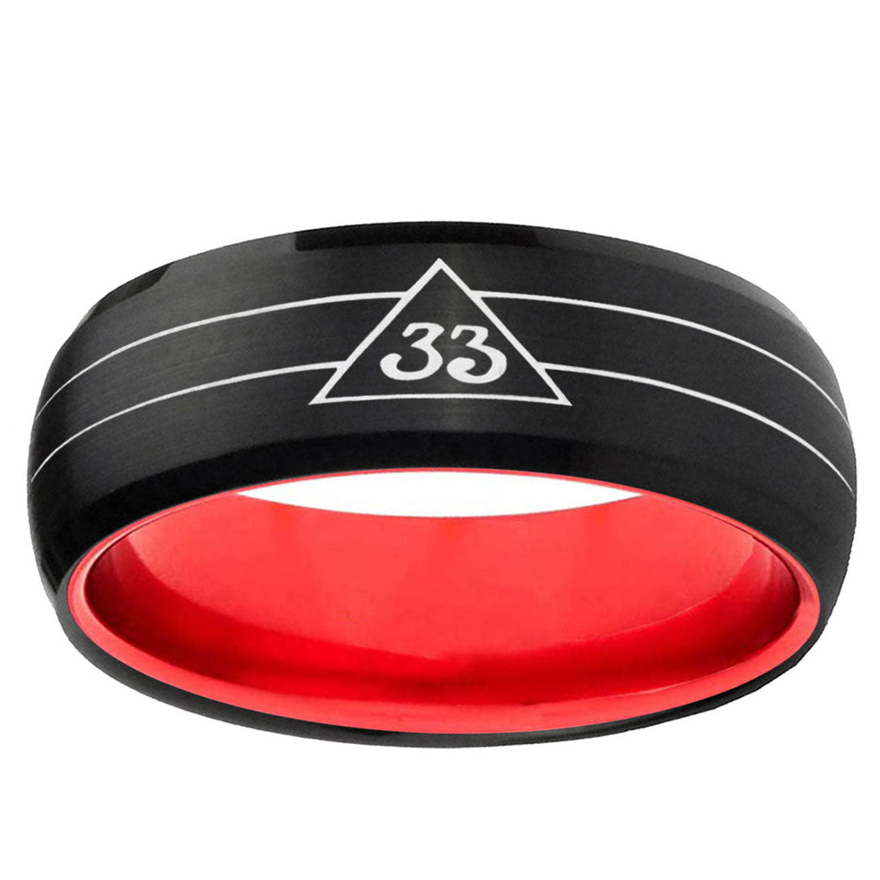 Masonic 32 Duo Line Freemason Dome Black Red Tungsten Ring