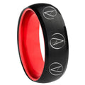 8mm Atheist Design Dome Black And Red Tungsten Engagement Ring