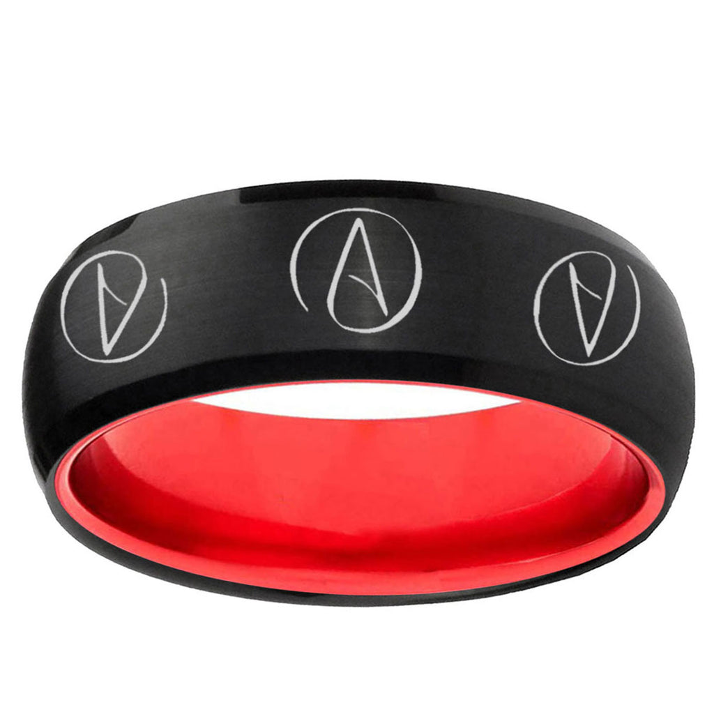 Atheist Design Dome Black And Red Tungsten Engagement Ring