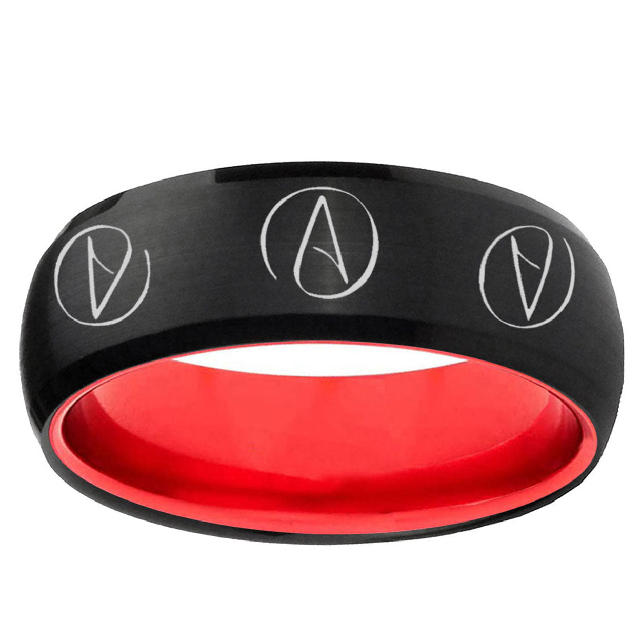 Atheist Design Dome Black And Red Tungsten Engagement Ring