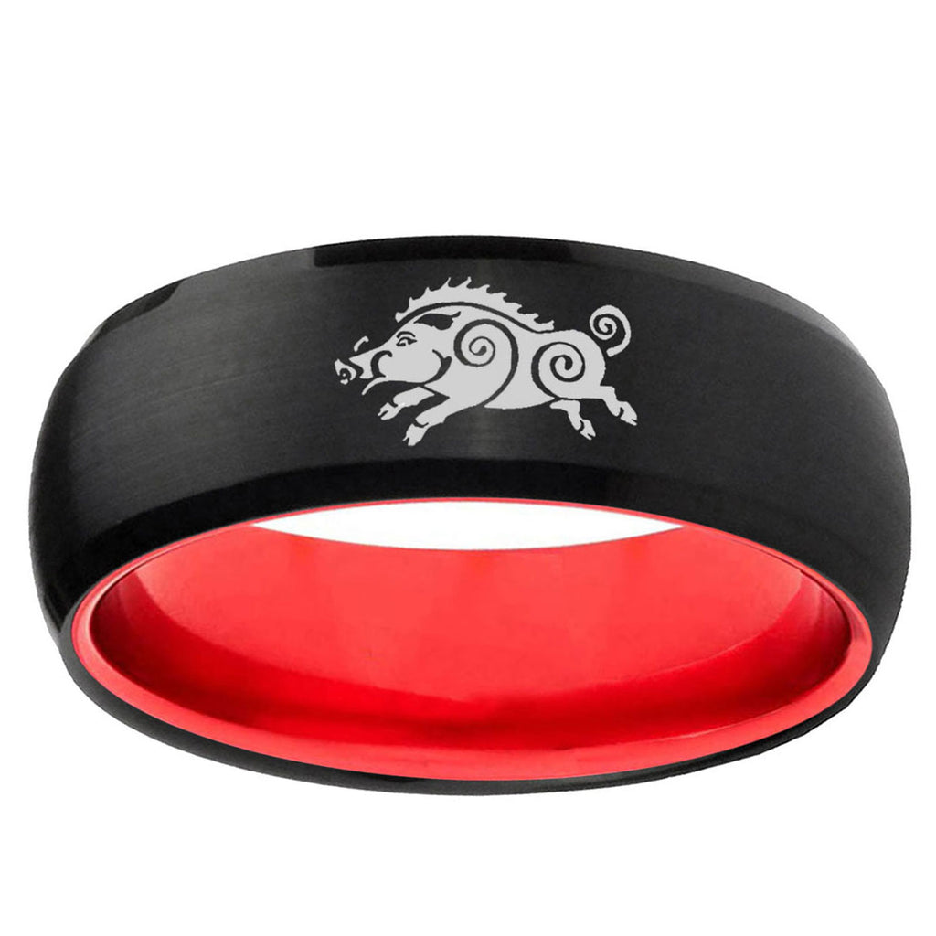 Wild Boar Dome Black And Red Tungsten Engagement Ring