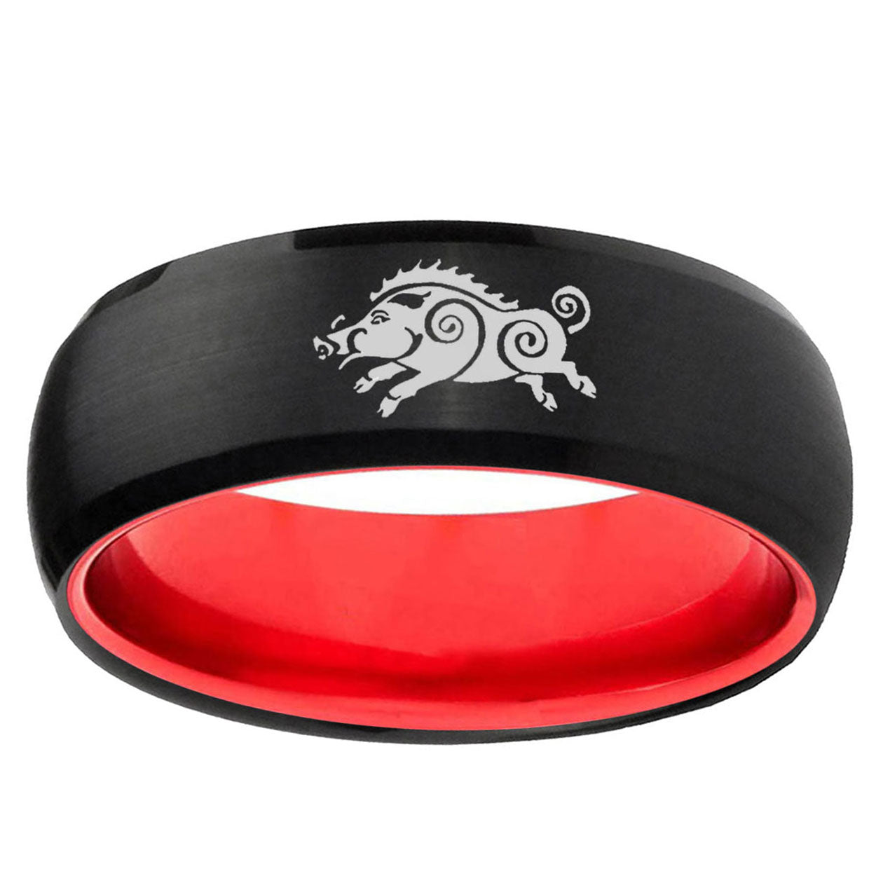 Wild Boar Dome Black And Red Tungsten Engagement Ring
