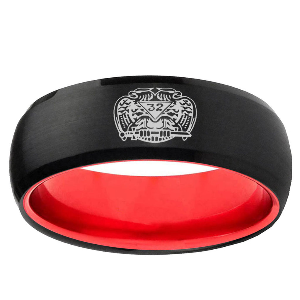 Masonic 32 Degree Freemason Dome Black Red Tungsten Ring