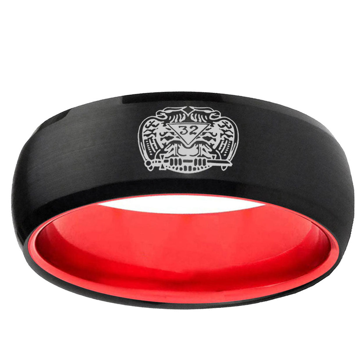 Masonic 32 Degree Freemason Dome Black Red Tungsten Ring