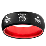 Masonic Shriners Dome Black And Red Tungsten Carbide Men's Wedding Band