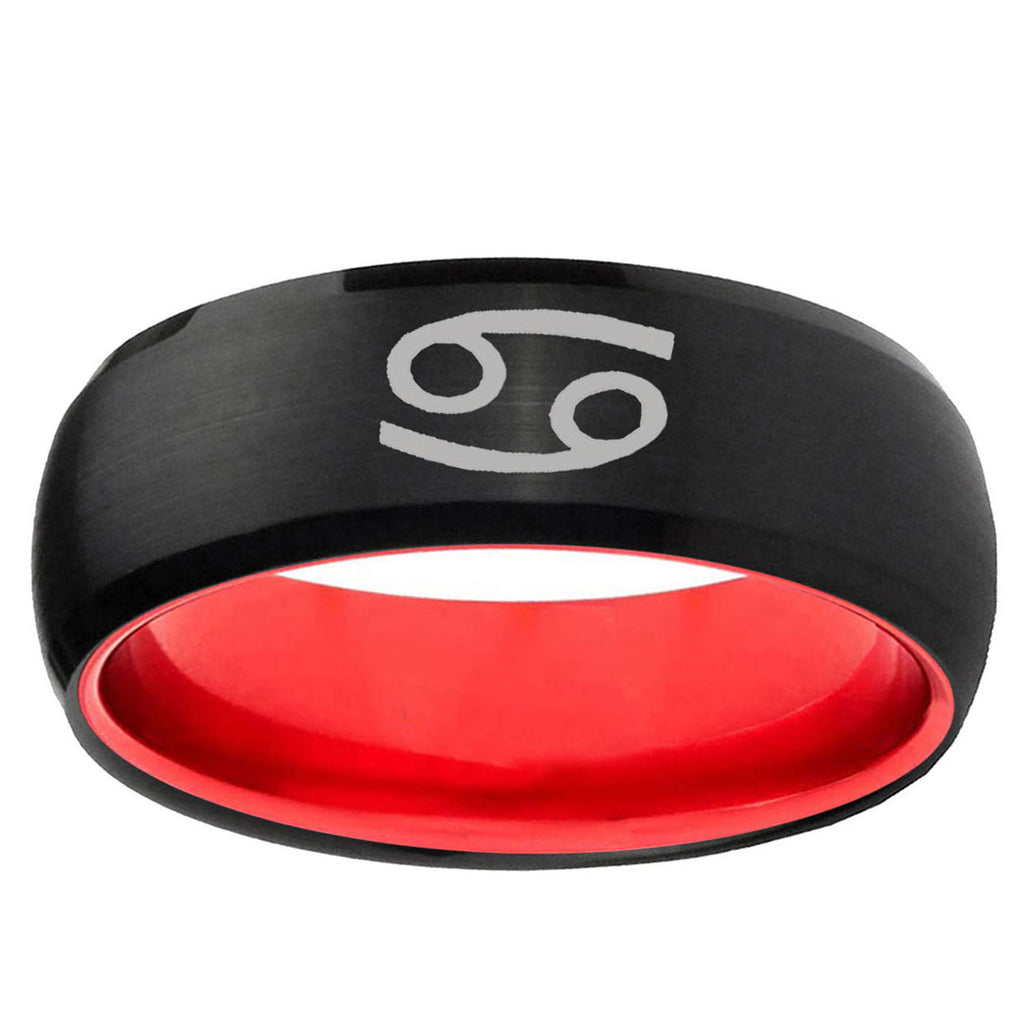 Cancer Horoscope Dome Black And Red Tungsten Wedding Band