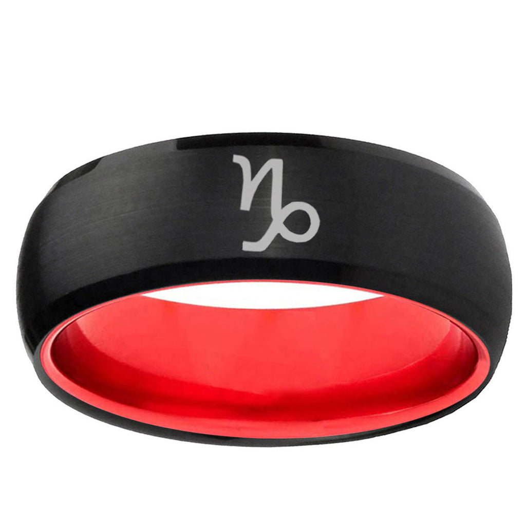 Capricorn Zodiac Dome Black Red Tungsten Wedding Ring