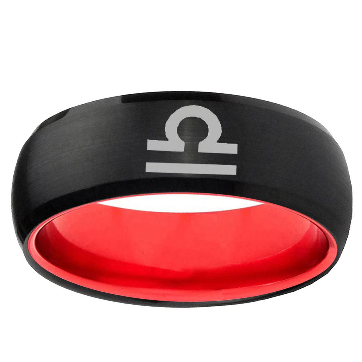Libra Horoscope Dome Black And Red Tungsten Bands Ring