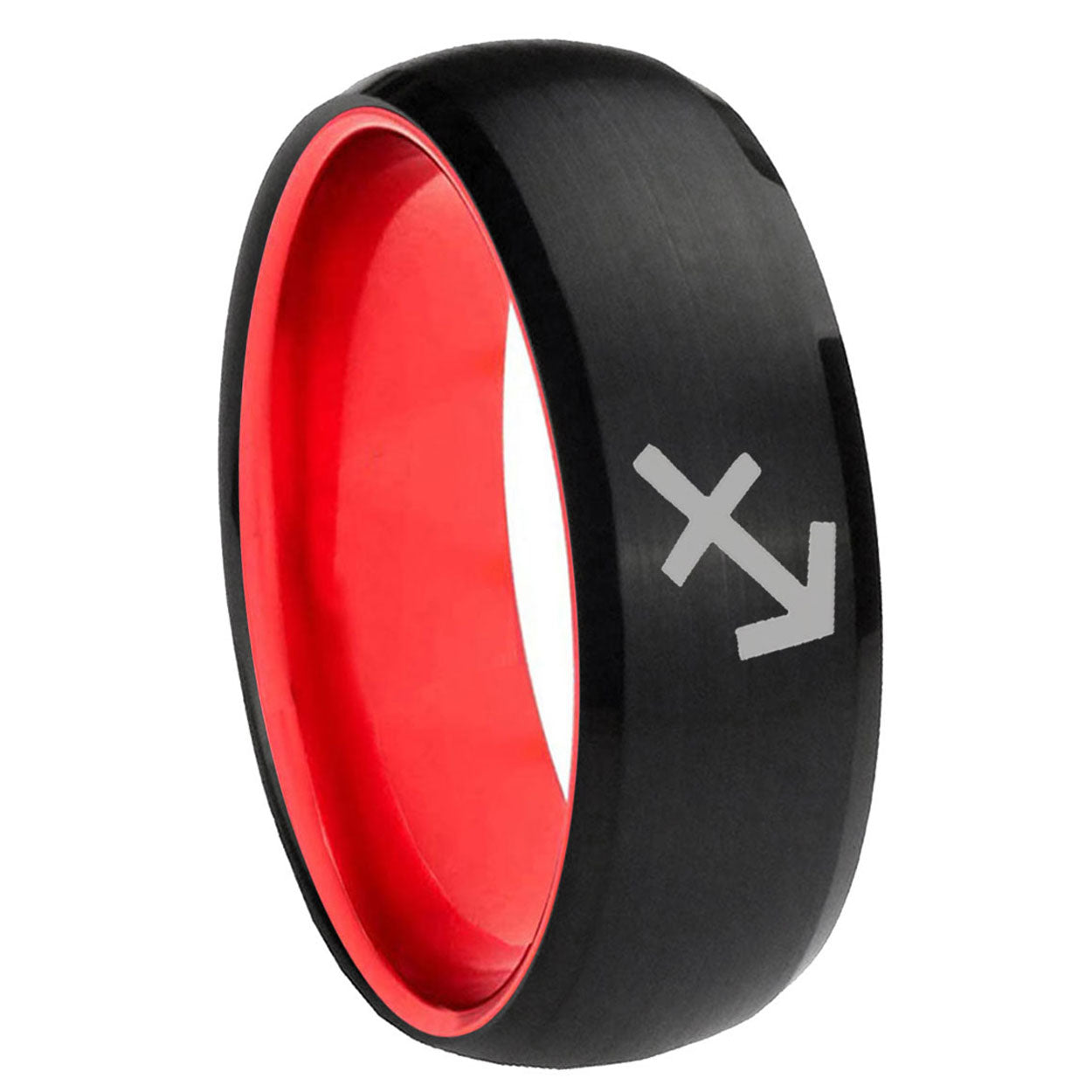 8mm Sagittarius Zodiac Dome Black Red Tungsten Ring for Men