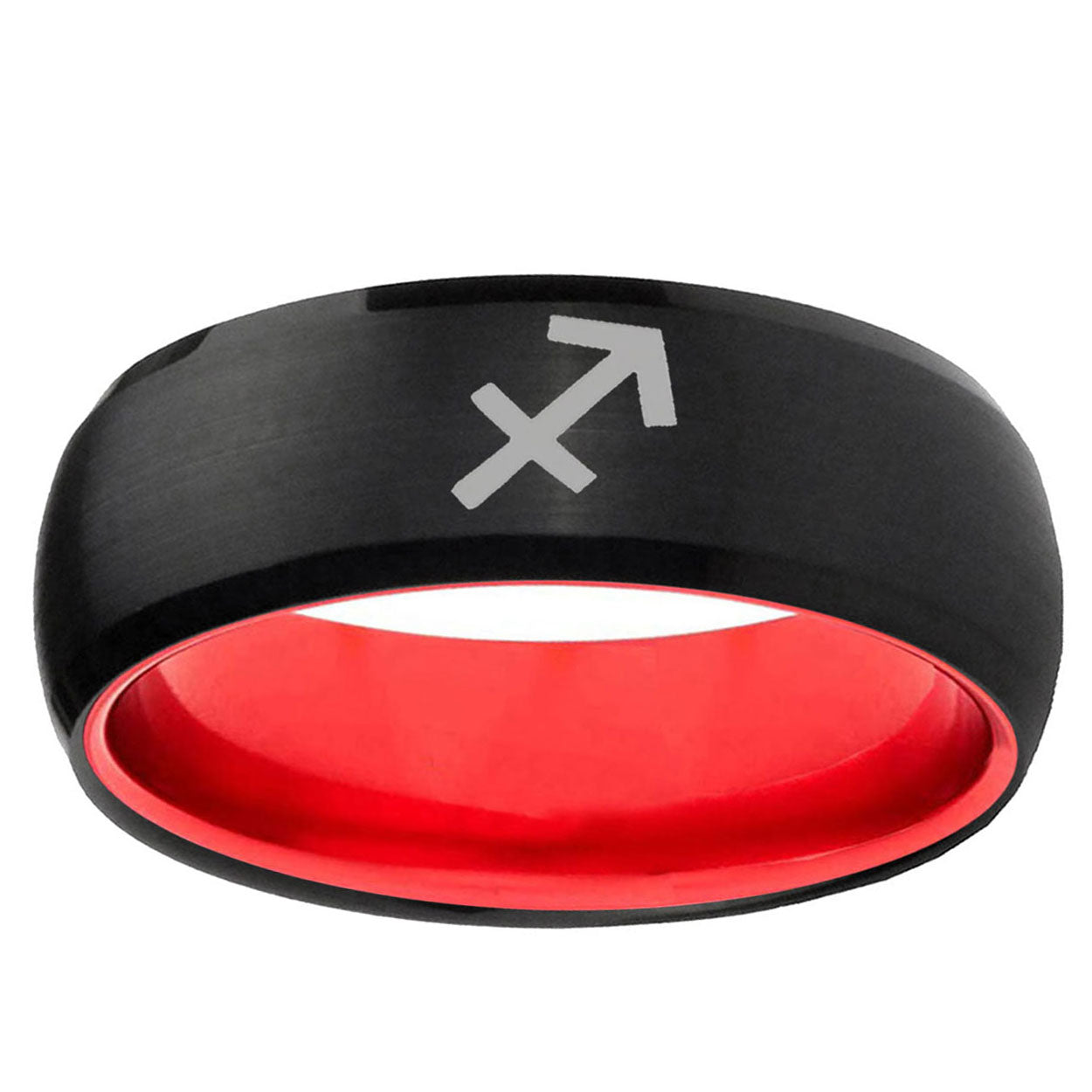 Sagittarius Zodiac Dome Black Red Tungsten Ring for Men