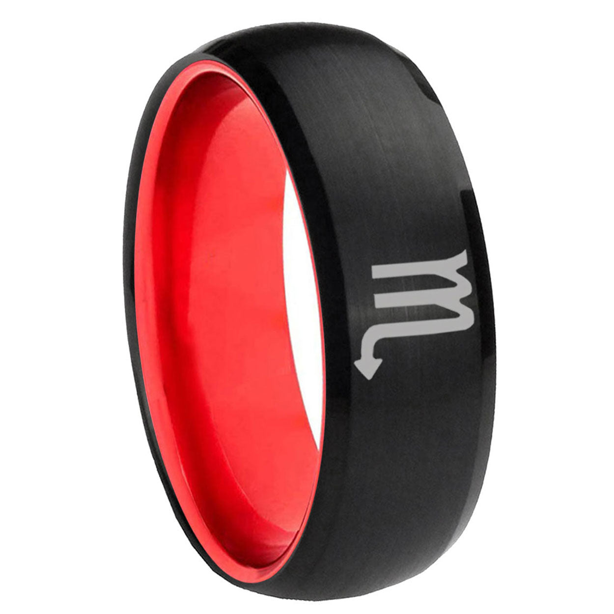 8mm Scorpio Horoscope Dome Black Red Tungsten Engagement Ring