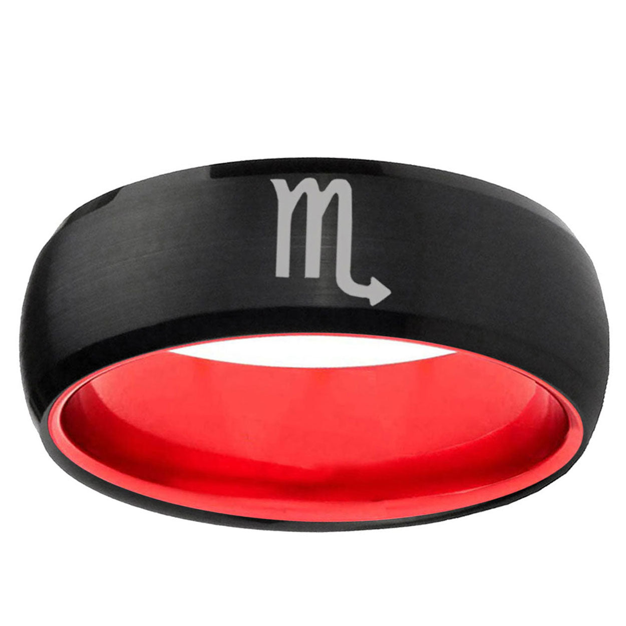 Scorpio Horoscope Dome Black Red Tungsten Engagement Ring