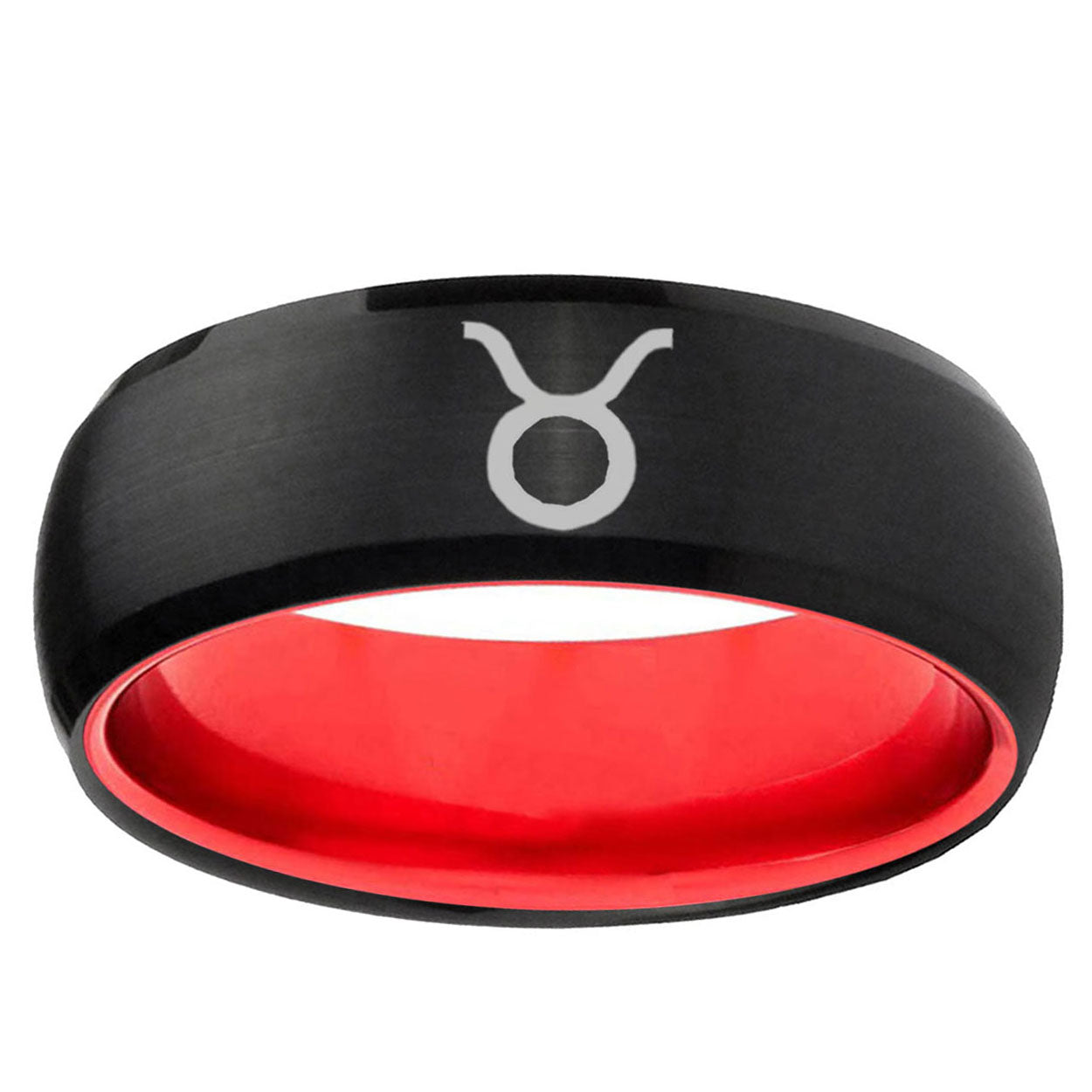 Taurus Horoscope Dome Black And Red Tungsten Engraved Ring