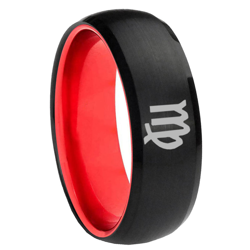8mm Virgo Zodiac Dome Black Red Tungsten Mens Anniversary Ring