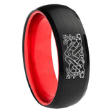 8mm Celtic Dog Dome Black And Red Tungsten Carbide Men's Wedding Ring