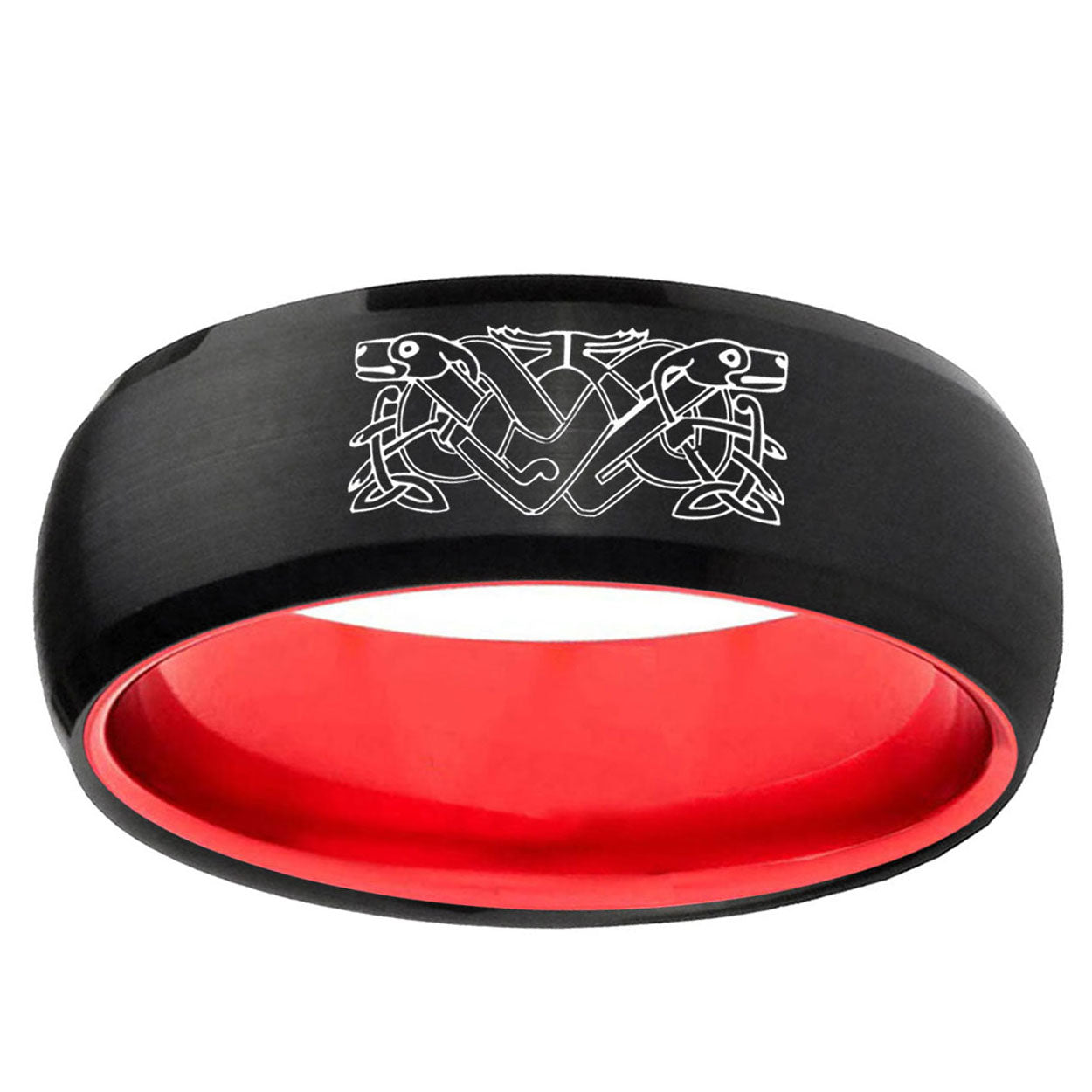 Celtic Dog Dome Black And Red Tungsten Men's Wedding Ring