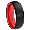 8mm I Love You Dome Black And Red Tungsten Men's Wedding Ring