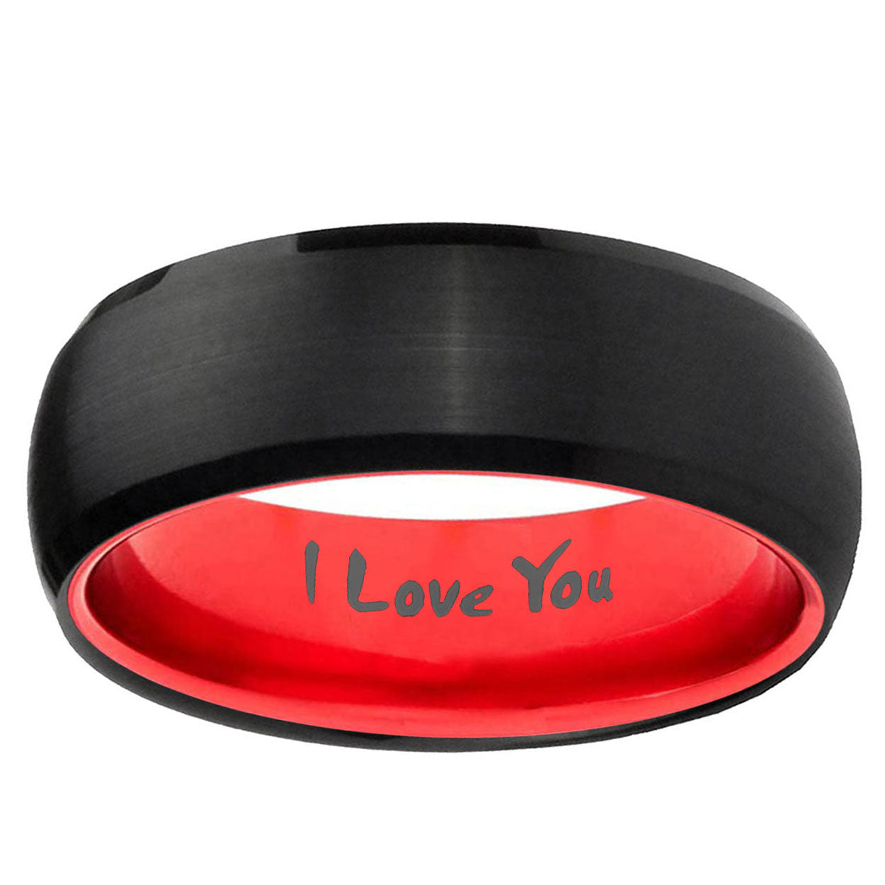 I Love You Dome Black And Red Tungsten Men's Wedding Ring