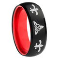 8mm Celtic Triangle Fleur-De-Lis Dome Black Red Tungsten Ring