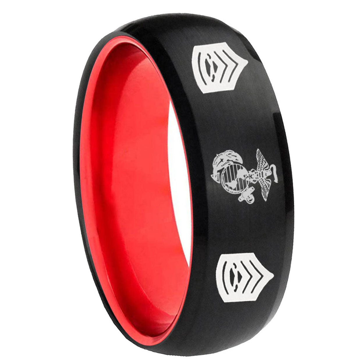 8mm Marine Army Sergeant Dome Black Red Tungsten Band