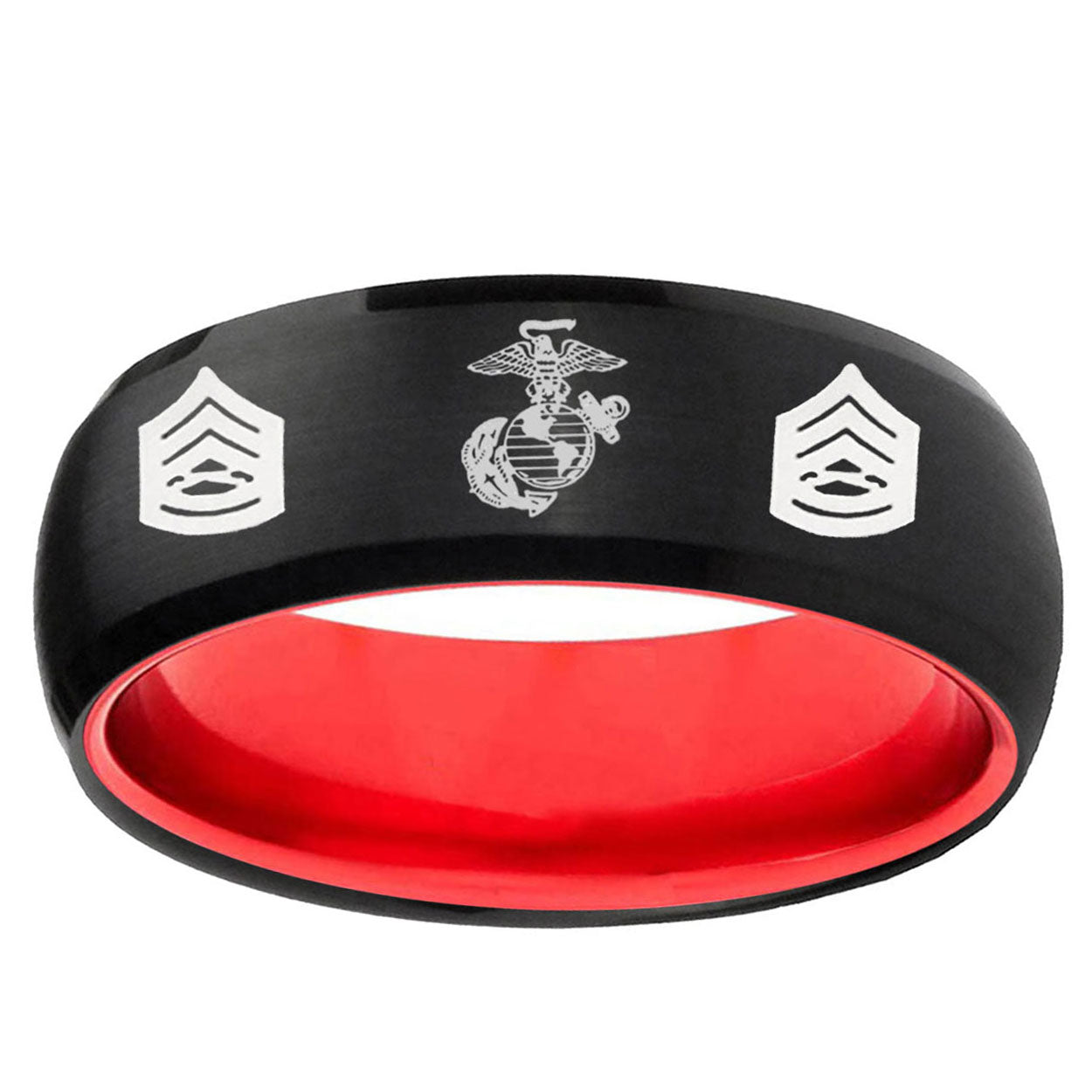Marine Army Sergeant Dome Black Red Tungsten Band