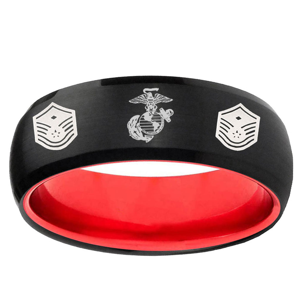 Marine Chief Master Sergeant Dome Black Red Tungsten Band