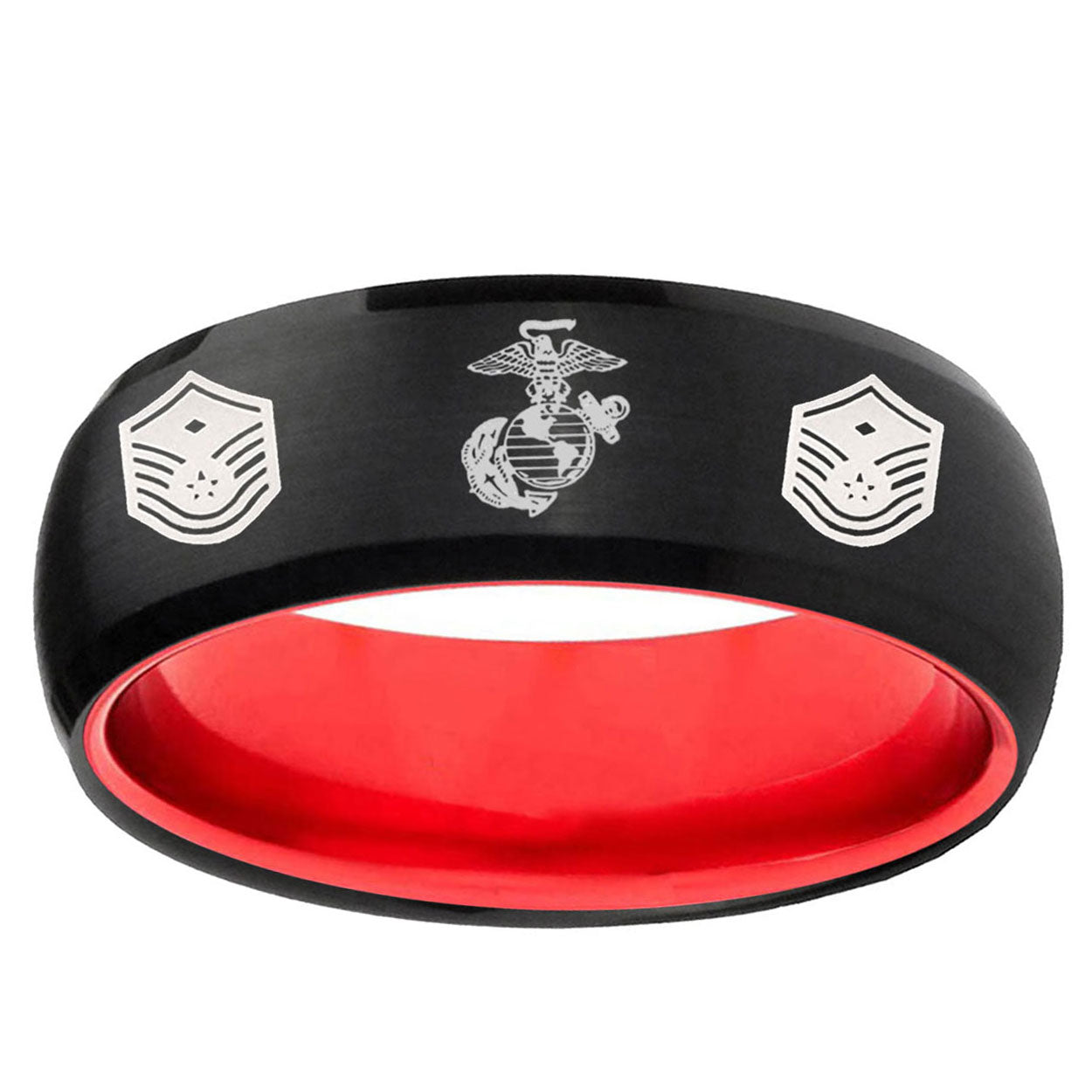 Marine Chief Master Sergeant Dome Black Red Tungsten Band