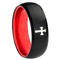 8mm Flat Christian Cross Dome Black Red Tungsten Custom Ring