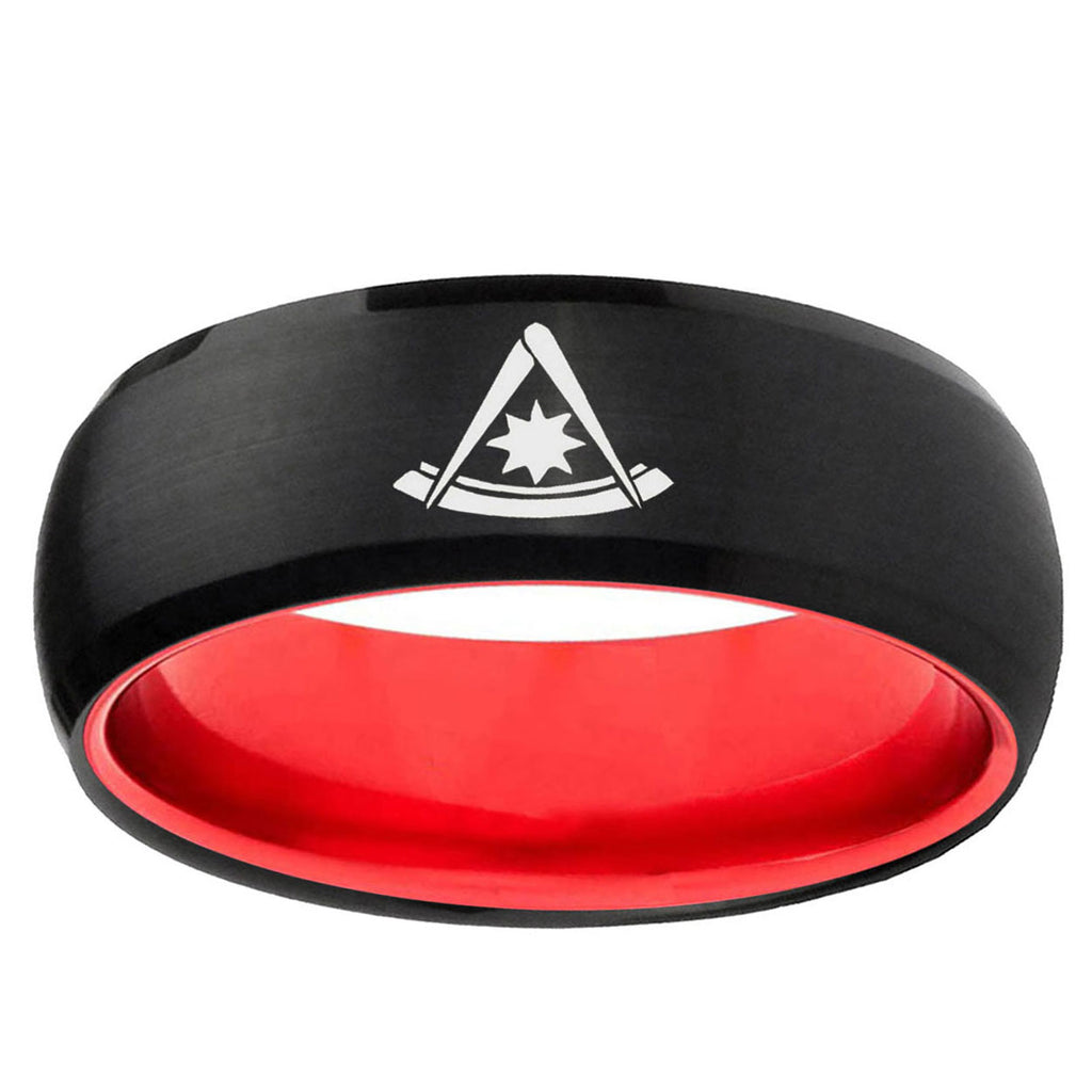 Freemason Masonic Dome Black Red Tungsten Wedding Ring