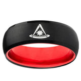 8mm Freemason Masonic Dome Black Red Tungsten Wedding Rings For Men
