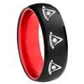 8mm Multiple Pester Master Masonic Dome Black Red Tungsten Ring