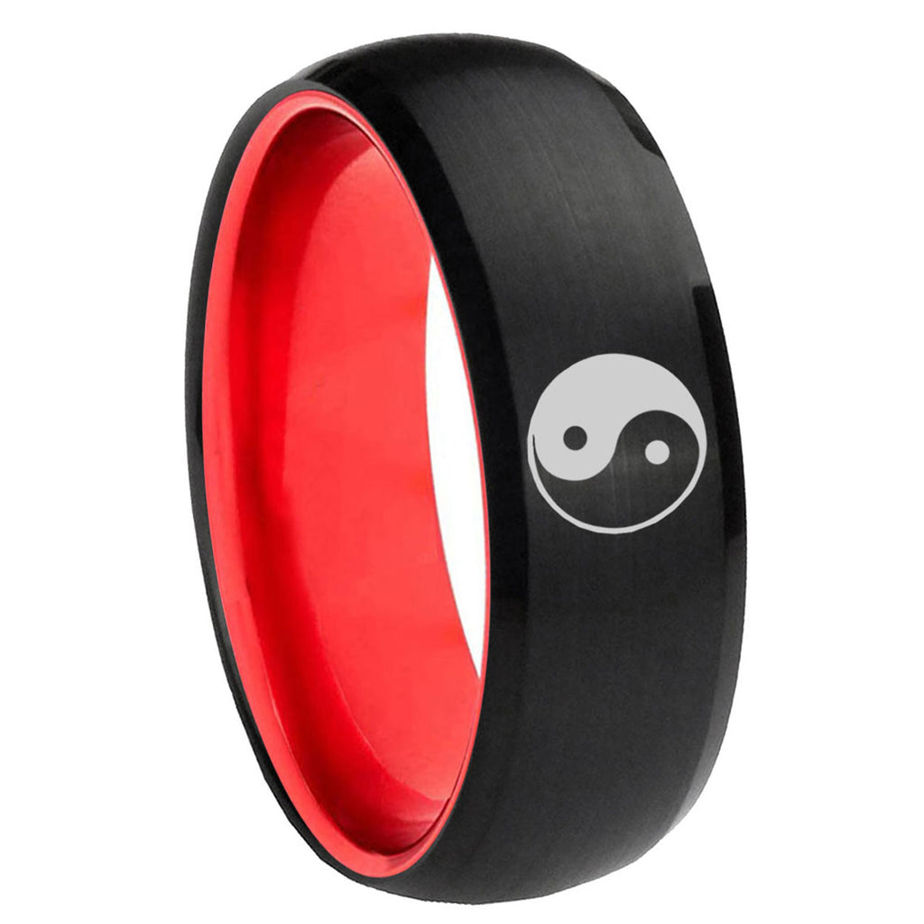 8mm Yin Yang Dome Black And Red Tungsten Personalized Ring