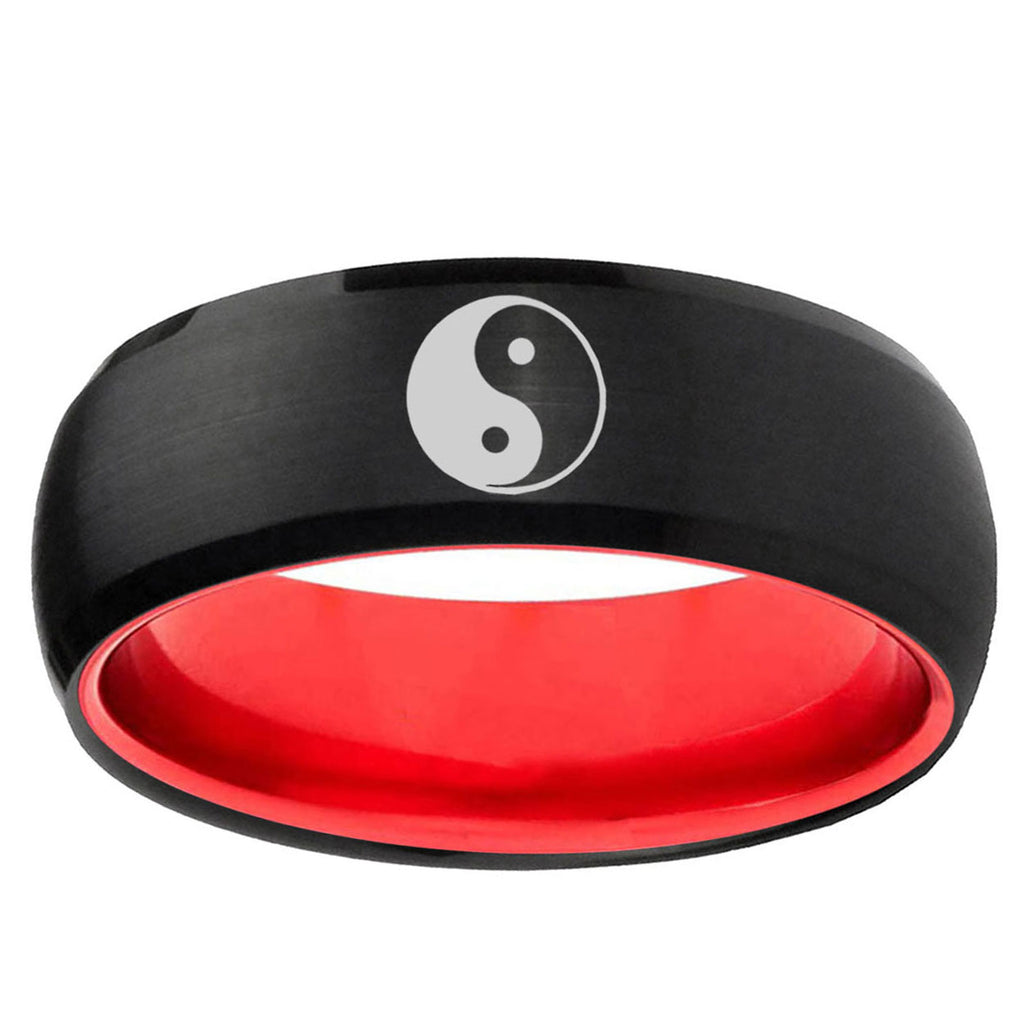 Yin Yang Dome Black And Red Tungsten Personalized Ring