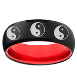 Multiple Yin Yang Dome Black And Red Tungsten Carbide Promise Ring