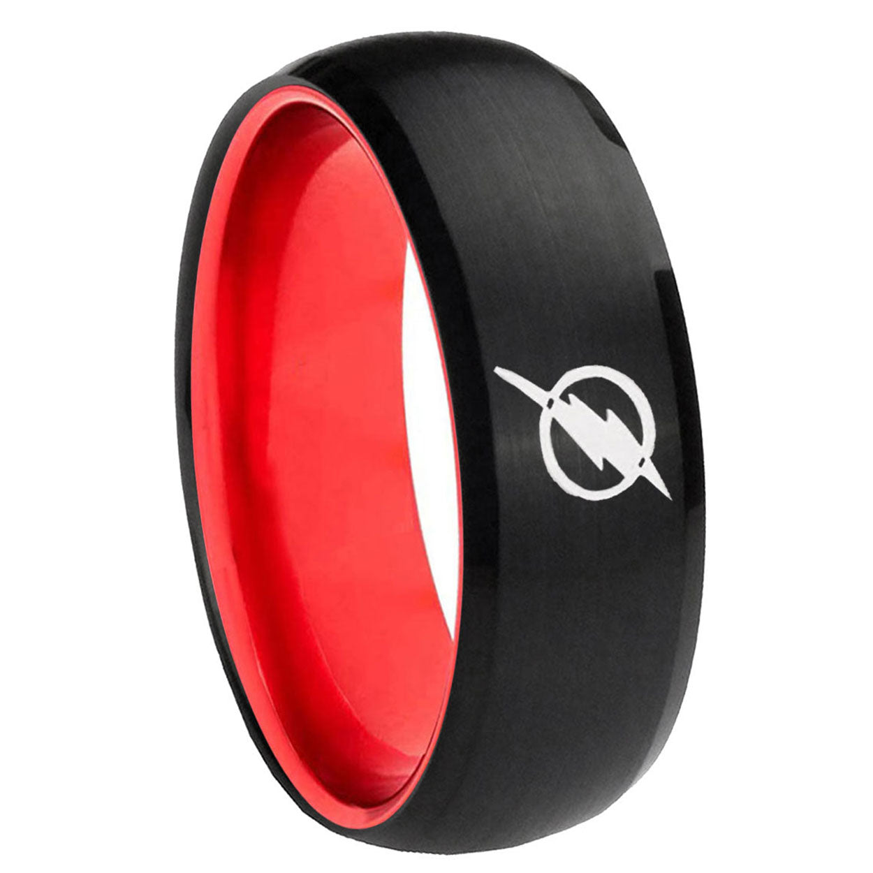 8mm Flash Dome Black Red Tungsten Carbide Engraved Custom Ring