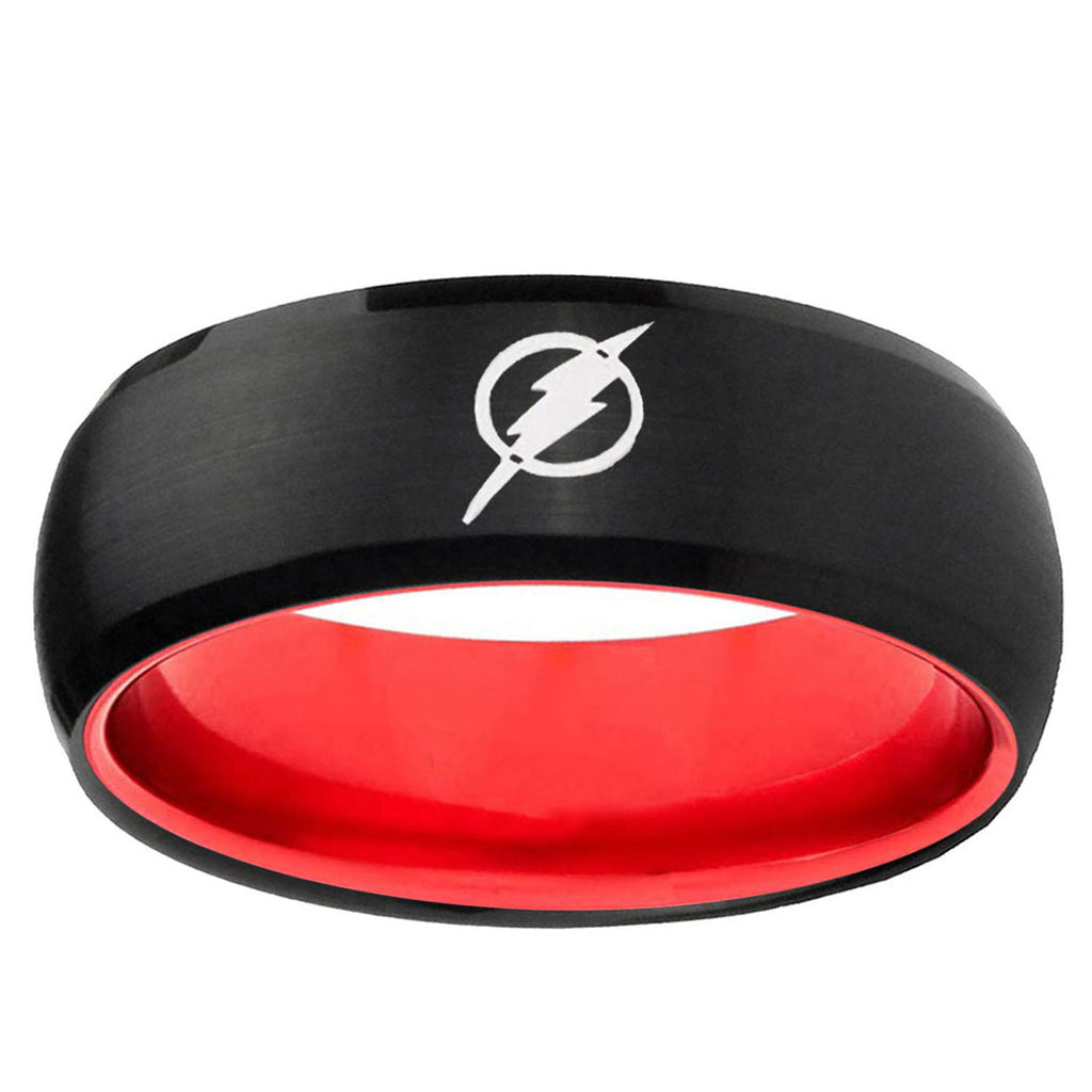 Flash Dome Black Red Tungsten Carbide Engraved Custom Ring